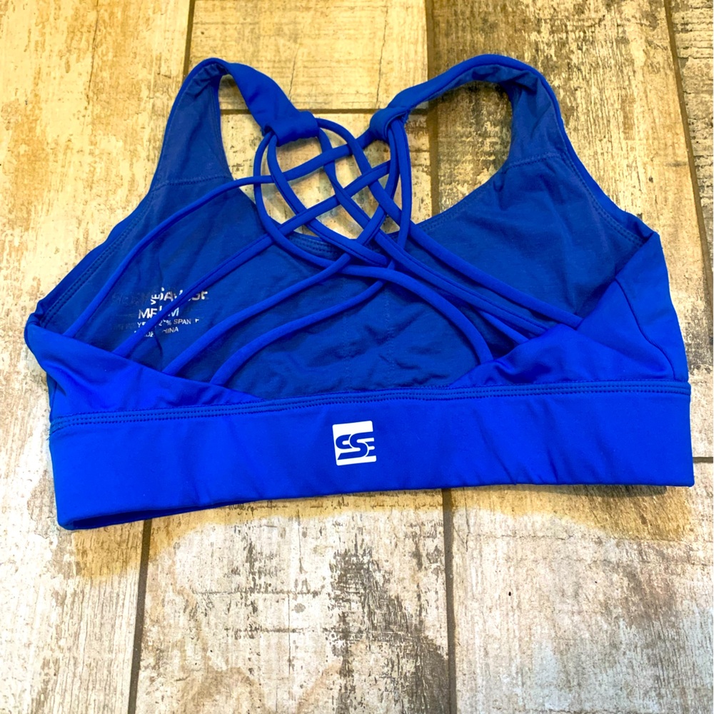 Sexy Yet Savage sports bra. Blue, size medium.
